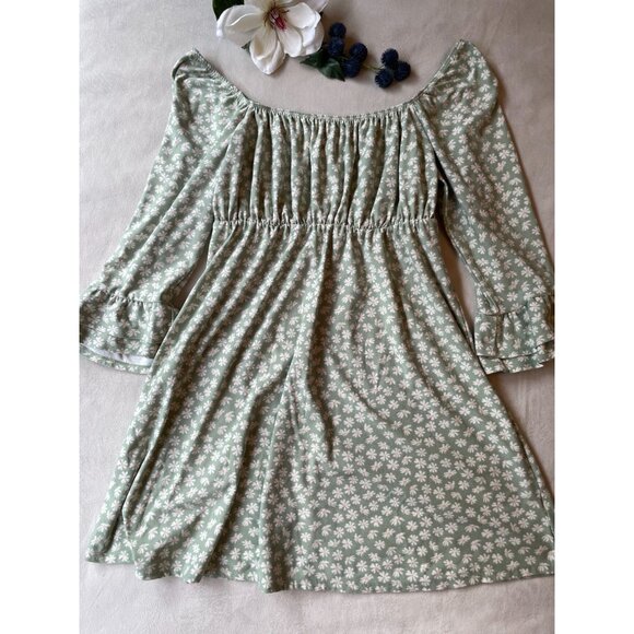 Floral Off-Shoulder Peasant Dress With Bell Sleeves - Size M Cottagecore Fairy - Picture 2 of 7